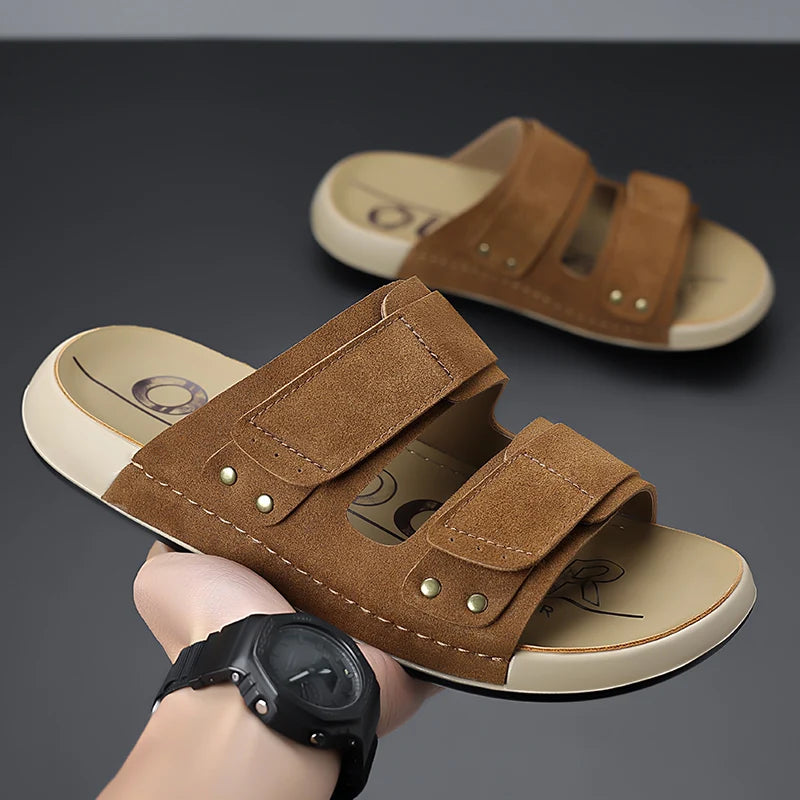 Summer Casual Mens Sandals Simple Solid Color Slippers Outdoor Wear Beach Slides Leisure Walking Shoes Versatile Male Flip-flops