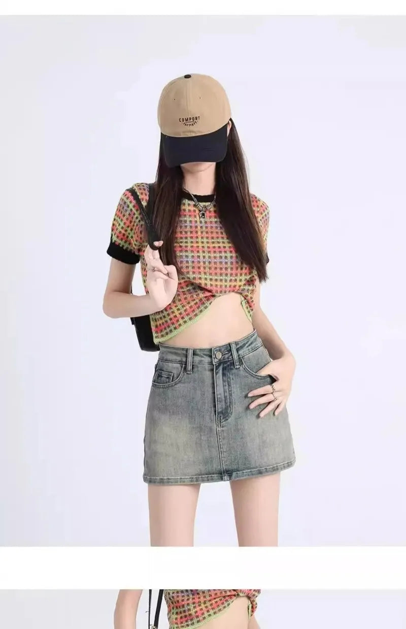 Sexy Retro Denim Skirt Women Anti-Light High Waist A-Line Slimming American Hot Girl Wrap Body Skirt Summer Fashion Mini Skirt