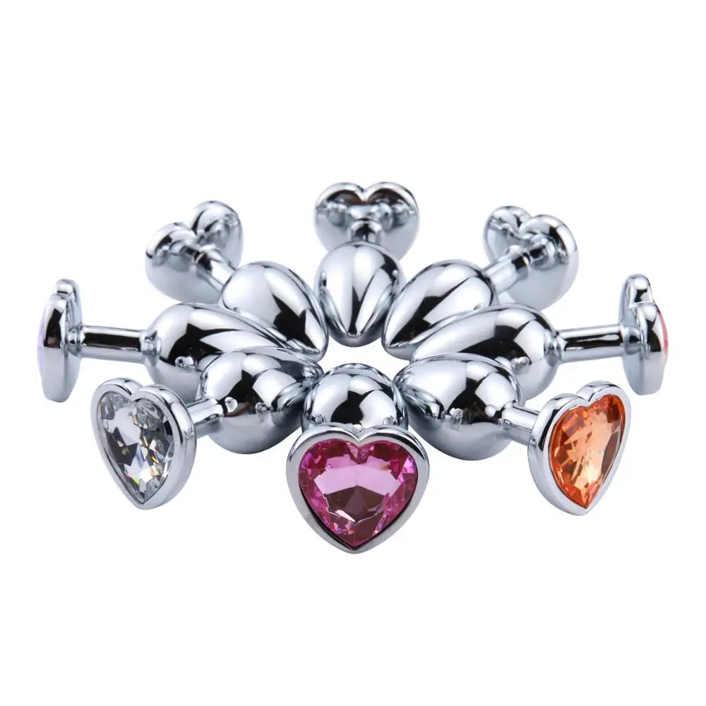 Luxury Heart Gem Metal Anal Plug Training Set Stainless Steel Butt Plug Kit for Beginners Men Women Couples Erotic Bedroom Game