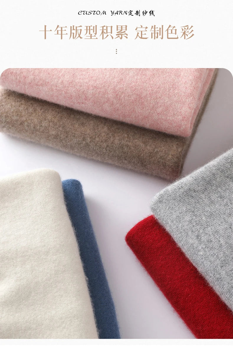 100%Merino Pure Wool Pullover Sweater For AutumnWinter Women's Round Neck Warm High-Quality Solid Color Basic Knitted Jumper Top