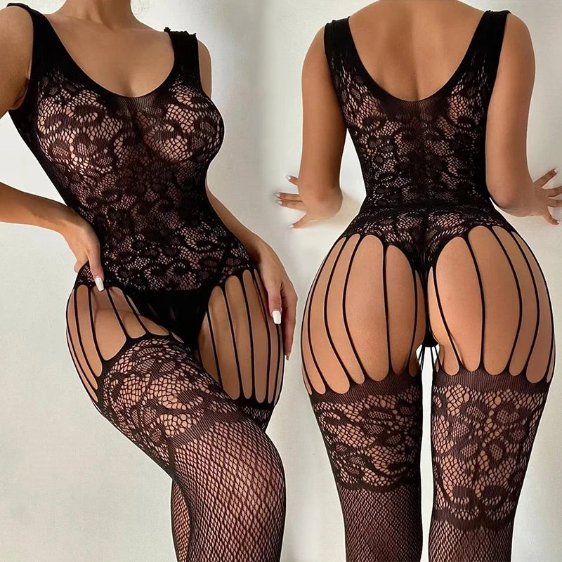 Women's jumpsuit Deep V Perspective Tight Hollow jumpsuit Long elegant women's overalls sexy lingerie sexy towys for women xxx