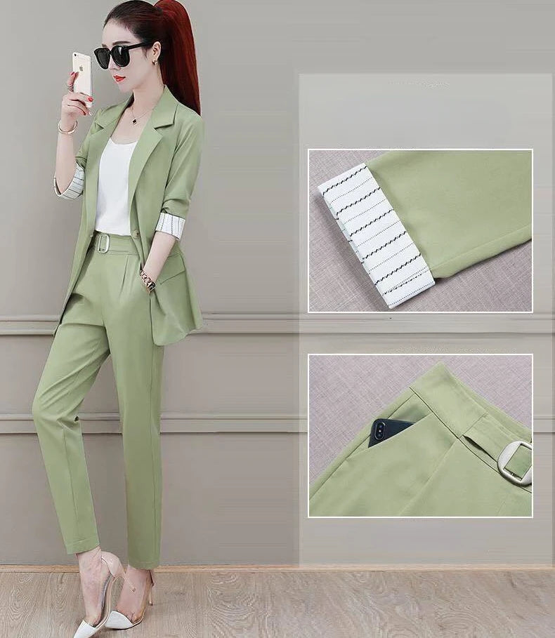 Two Piece Set Pants for Women Professional Trouser Suit Blazer and Womens 2 Pant Sets Top Outfit Wear To Work Office Pink Classy