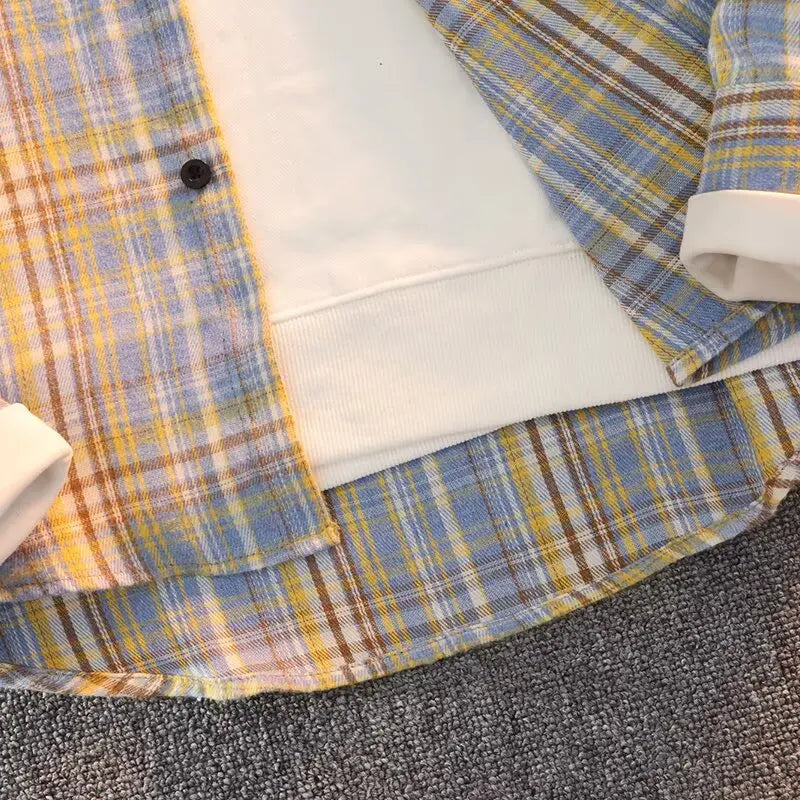 Retro Japanese Plaid Long Sve irt Men's Casual Loose Fit Spring Autumn Wear for Students And Couples Youth Faion