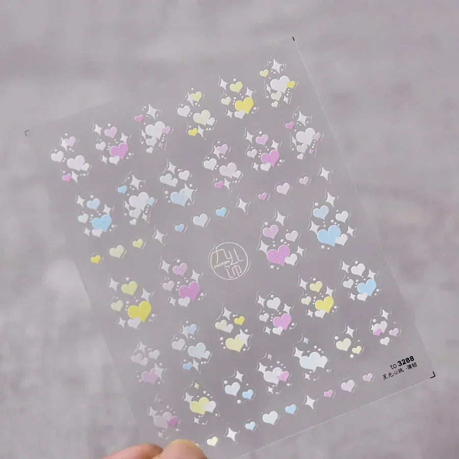 5D Gradient Love Gem Glitter Love Heart Colorful Cat's Eye Rhinestone Soft Self Adhesive Nail Art Stickers Shiny Manicure Decals
