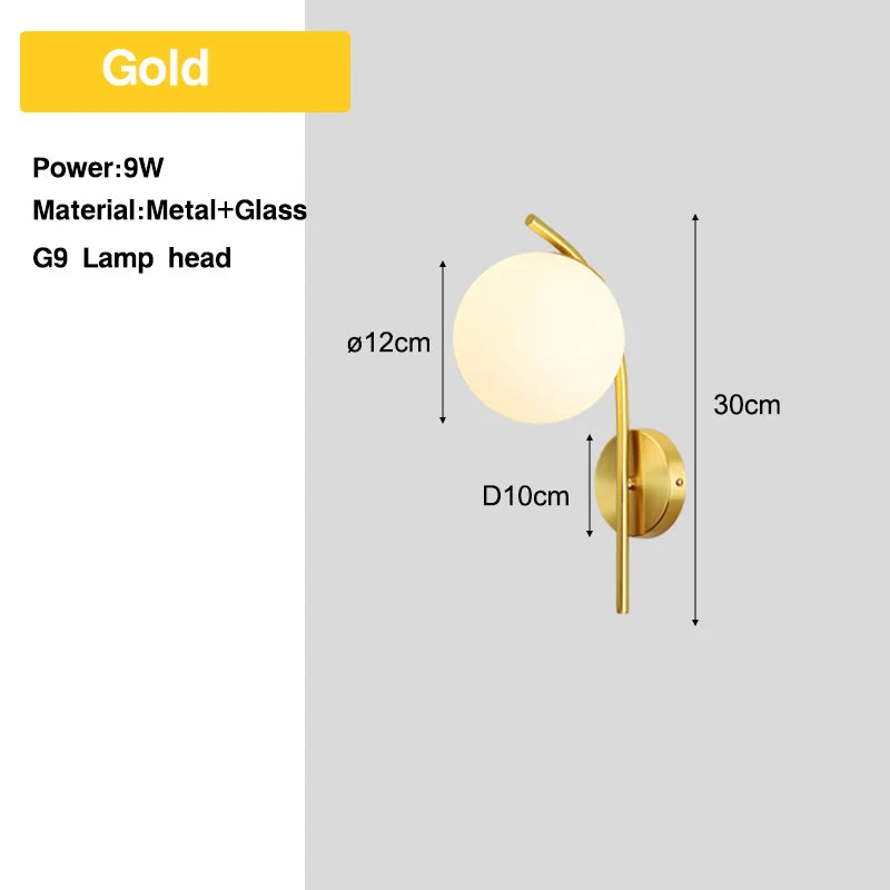 Bedroom LED Wall Lamps with 9W G9 Bulb Hardwired Indoor Frosted Glass Ball Wall Lights Wall Sconce for Bar Kitchen AC110-220V
