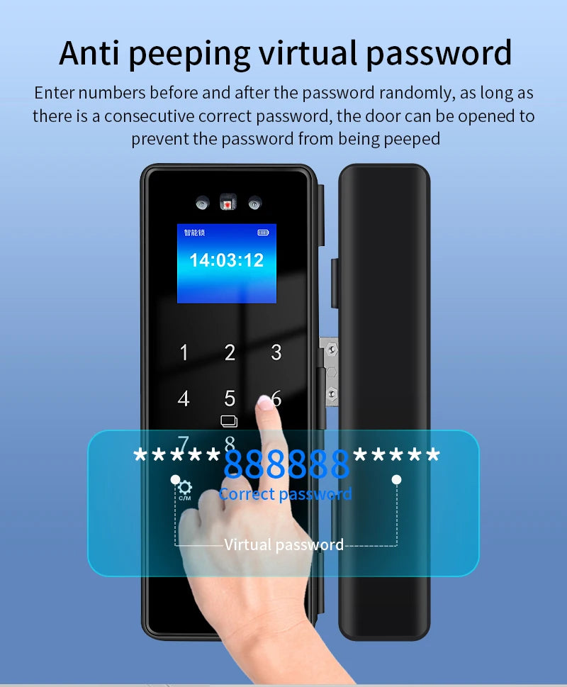 WIFI 3D Face Smart Lock for Glass Door with Camera Fingerprint Face Recognize Card Password Biometric Key App Unlock