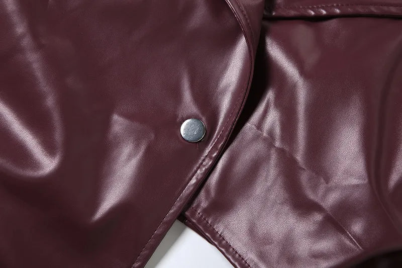 Joskaa 2025 Fall Women's PU Leather Jackets Fashion Solid Lapel Full Sleeve Slim Irregular Crop Coats Outerwear Y2K Streetwear