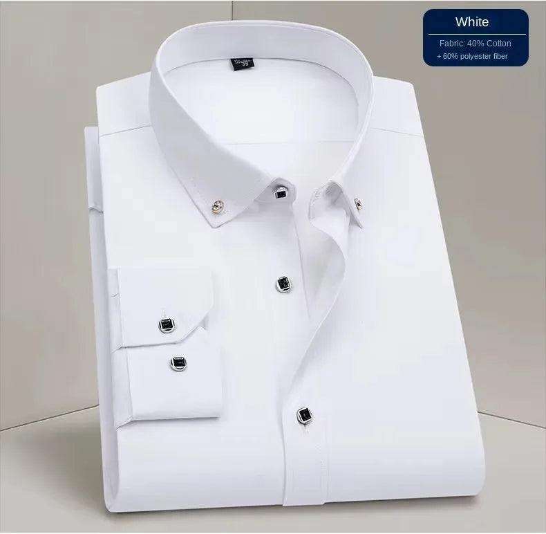 Hot Sale Men's Dress Shirts Formal Long Sleeve Business Social Camisa Contrast With Diamond Anti-wrinkle Button Down Men Clothes