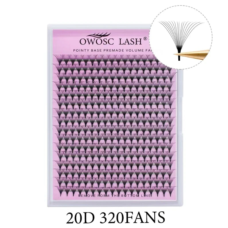 OWOSC 320 Fans Pointy Base Premade Volume Fans Medium Stem Sharp Thin Pre Made Russian Volume Fan Eyelash Extensions Custom Logo