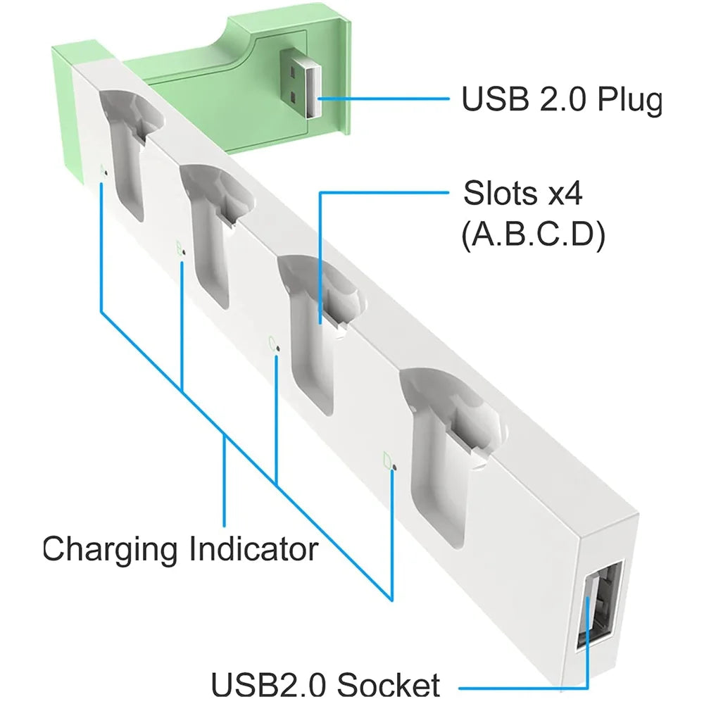 IPEGA PG-9186 Charging Dock Station for Switch&OLED - Charges Up To 4 Controllers, Compatible with Switch and OLED Model