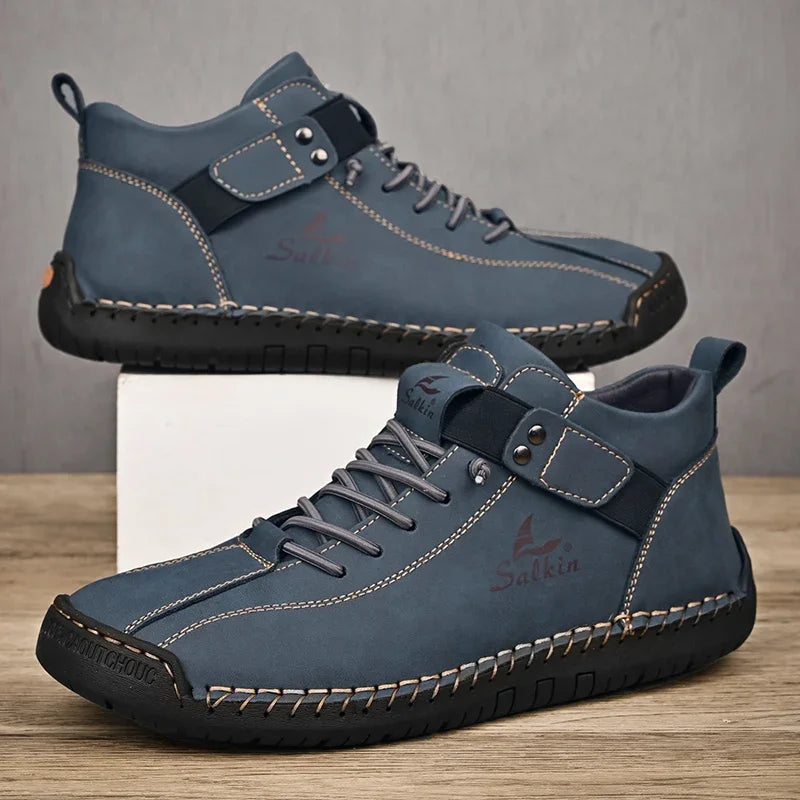 New Leather Casual Men Shoes Design Sneakers Man Breathable Leather Shoes Outdoor Men Ankle Boots