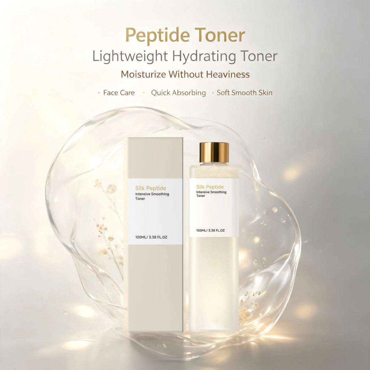 Peptide Toner for Dry Rough Skin Minimize Pores Brighten Dull Uneven Tone Fade Yellow Skin Hydrating Silk Facial Toner 100ml