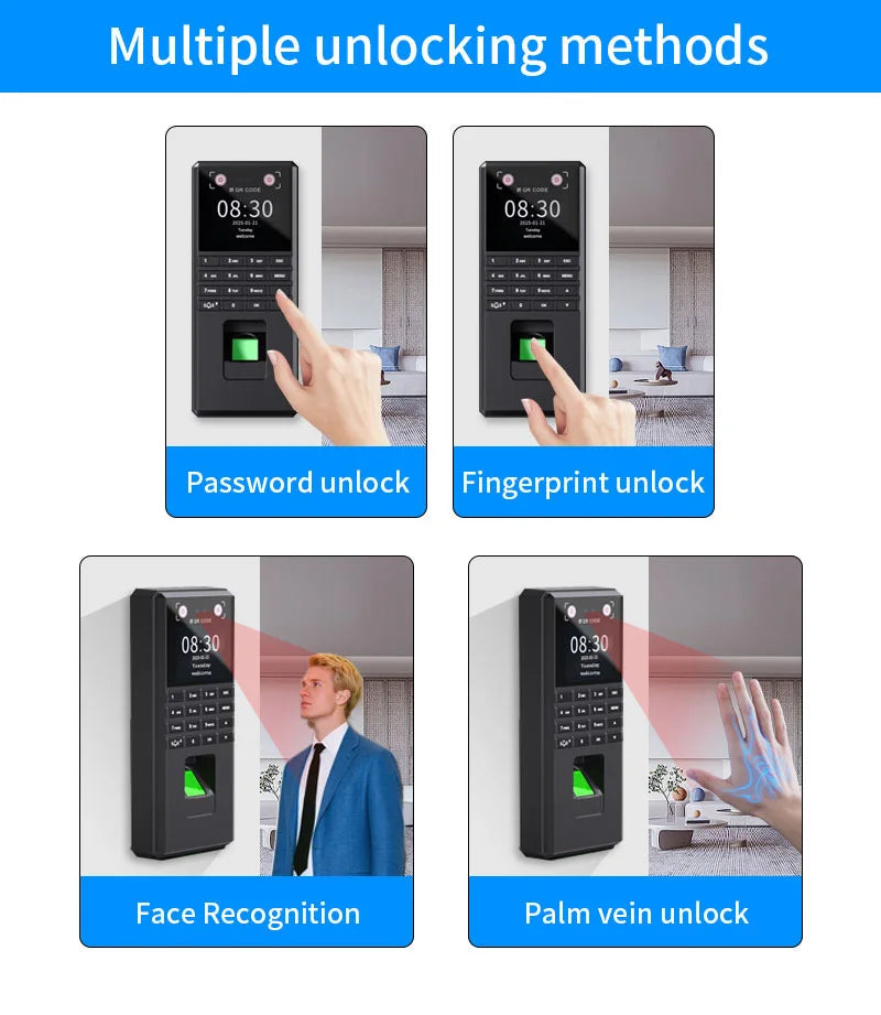 M25 Face Recognition Time Attendance Access Control Fingerprint+Palm Vein+RFID+PIN+Face Unlock Doorbell