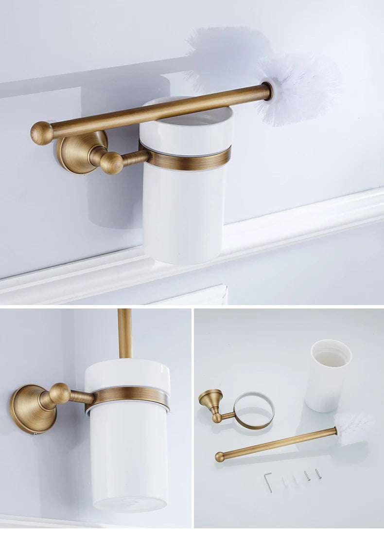 Antique brass plated wall-mounted towel rack bathroom hardware pendant set paper towel holder coat hook toilet brush ELA68A