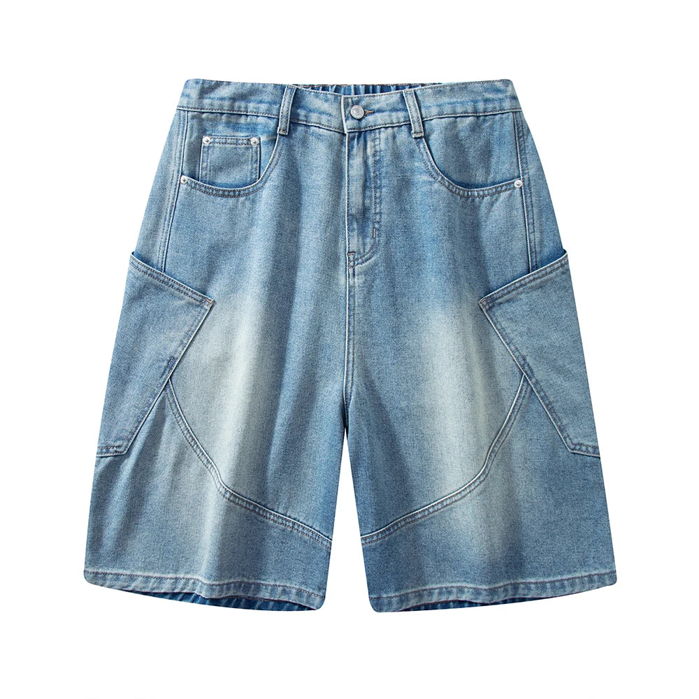 Men's Summer Retro Nostalgic Denim Shorts Loose Overalls Five-quarter Pants American Y2K Street Hip-hop Shorts Brand Clothing