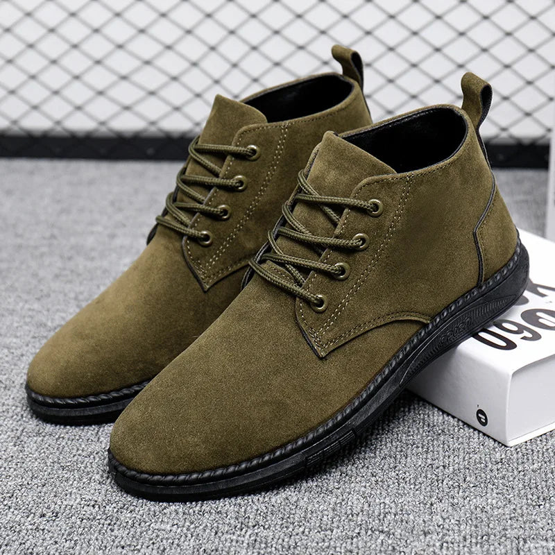 High Top Casual Grey Suede Shoes Men's Lace Up Black Flat Bottom Short Boots Men's Chelsea Boots High-quality Brand Denim Boots