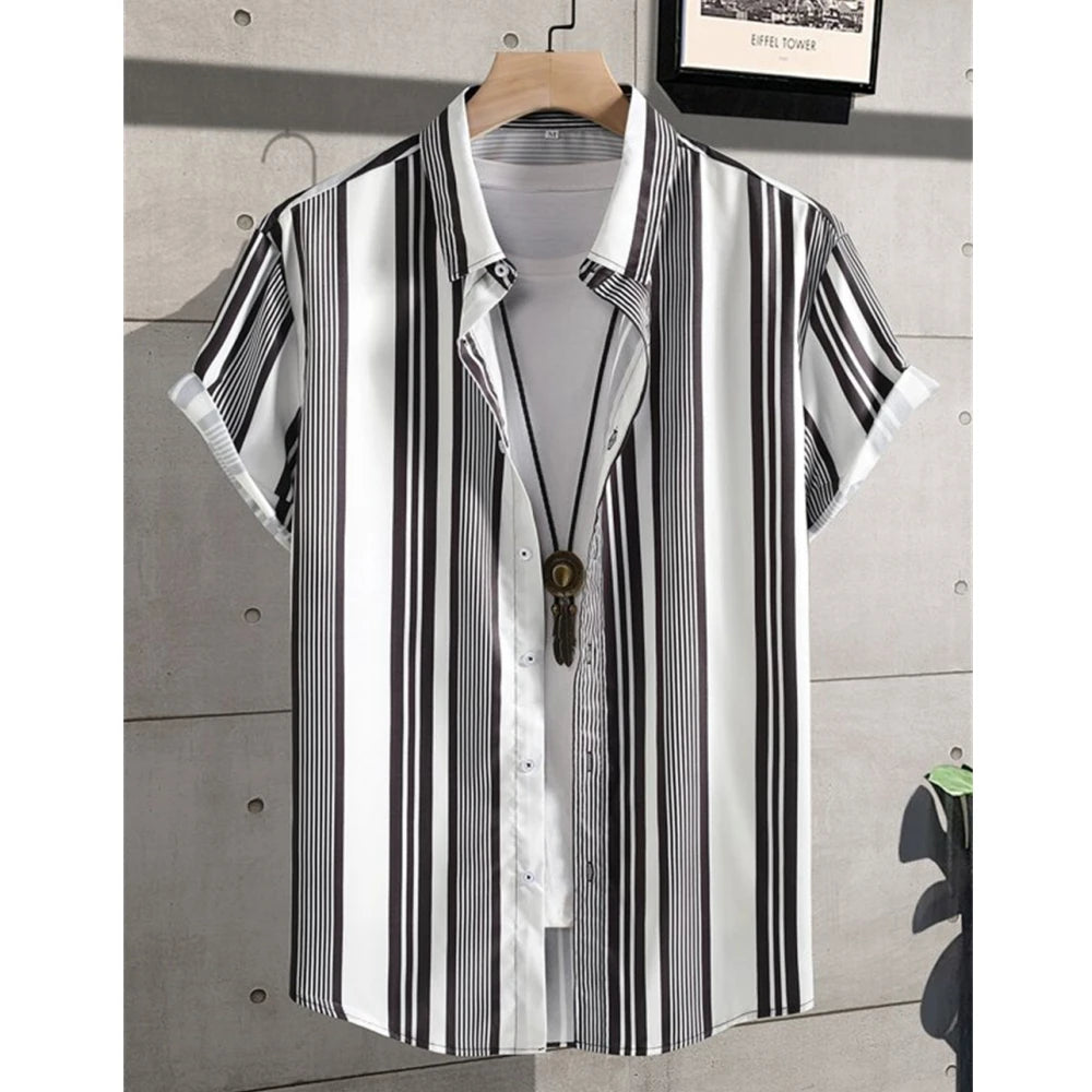 Summer Fashion Striped 3D Print Men's Shirts Basic Graphicsbutton Short Sleeve Lapel Streetwear Hawaiian Blouse Shirts for Men
