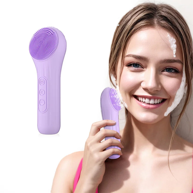 Kiboer Ultrasonic Vibration Cleansing Brush Silicone Facial Cleanser 6-Level Intensity Adjustment Heating Ipx7 Waterproof Rechargeable