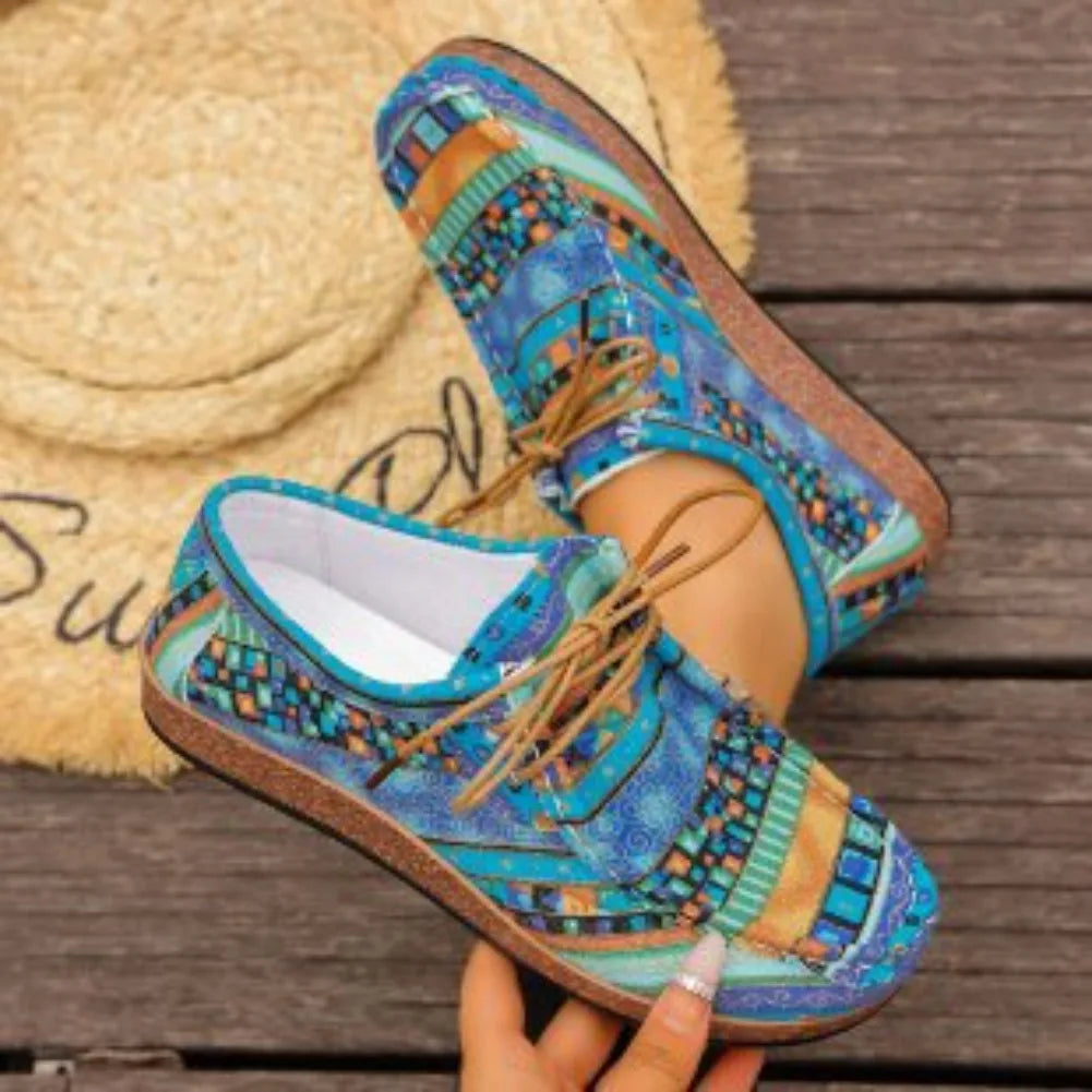 Spring 2025 Women's Printed Canvas Shoes Flat Platform Casual Toe Loafers Breathable Autumn Fashion Sneakers
