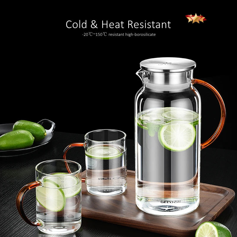 LFGB Certificated Ultra Hard High-borosilicate Glass Kitchen Water Kettle -20℃~150℃ Resistant Beverage Bottle for Family Canteen