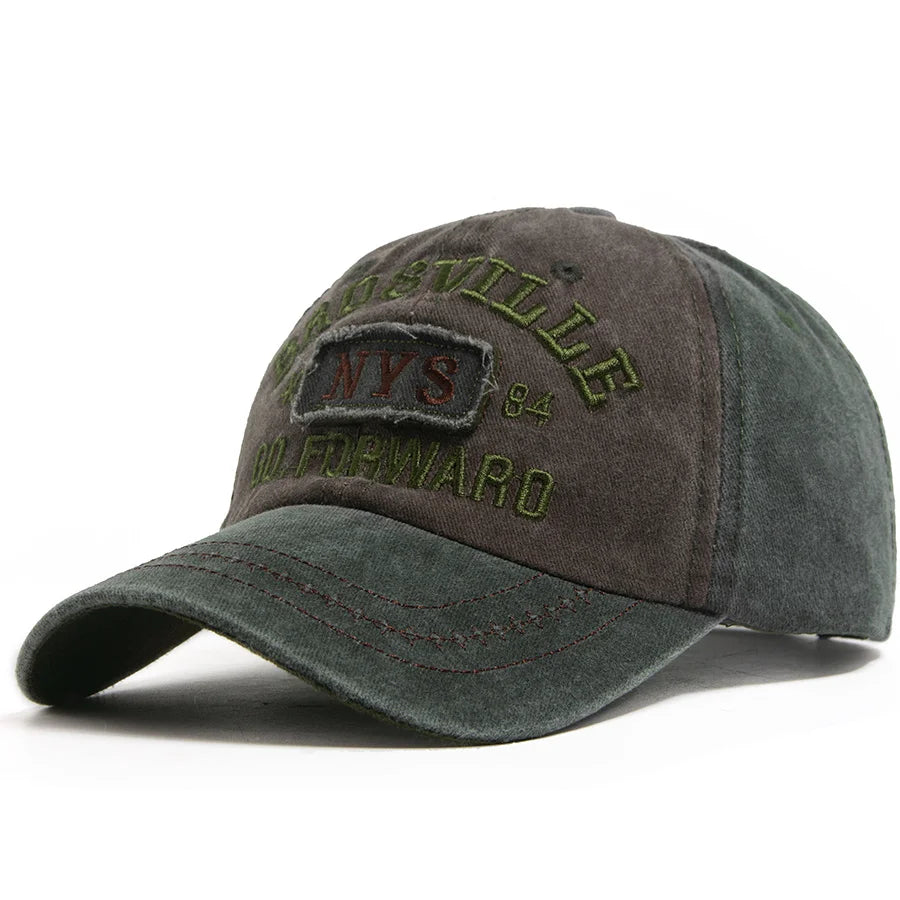 Vintage Washed Two Tone Baseball Cap Men Women Letter Embroidery Distressed Dad Hat Contrast Stitch Adjustable Sun Hat Unisex