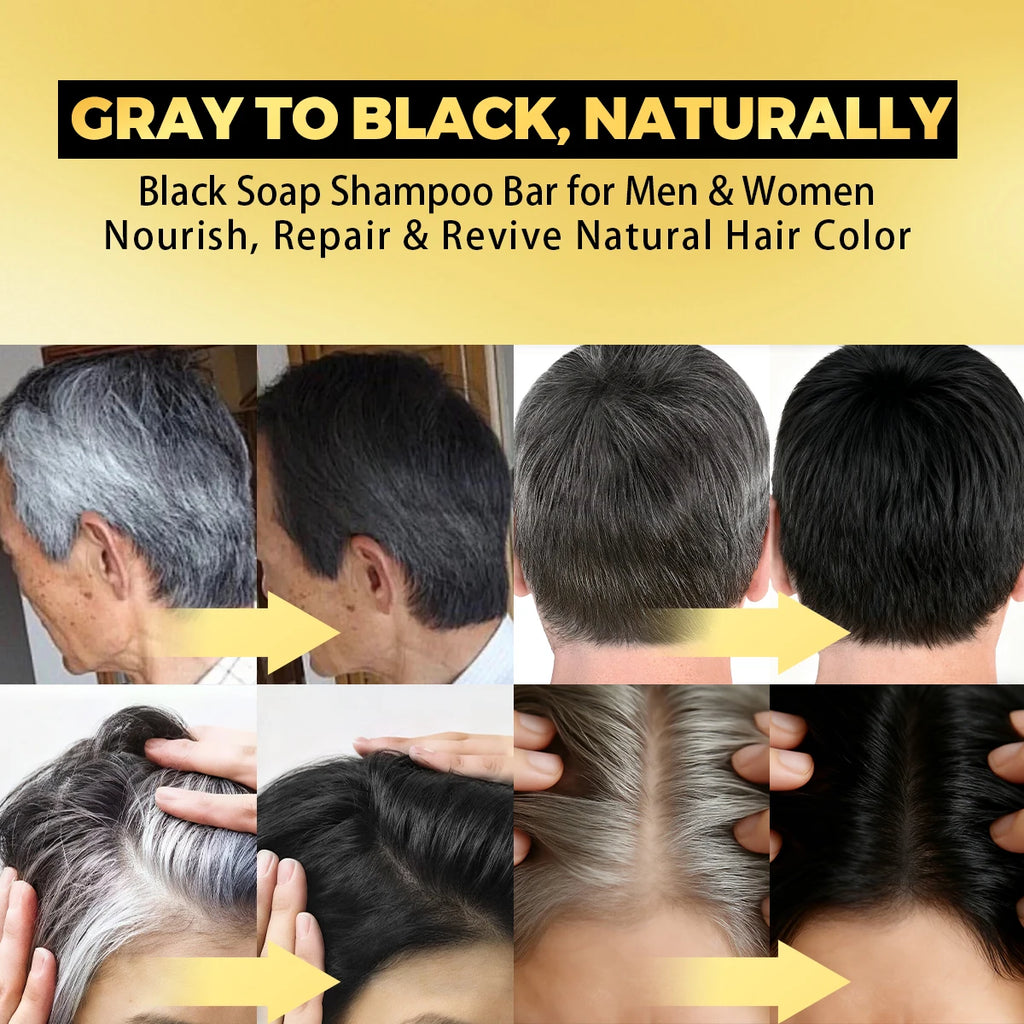 WOZUTUNT Natural Black Shampoo Soap Ganoderma Polygonum Multiflorum Nourishing Gradually Repairing Gray Hair Herbal Hair Bar Kit