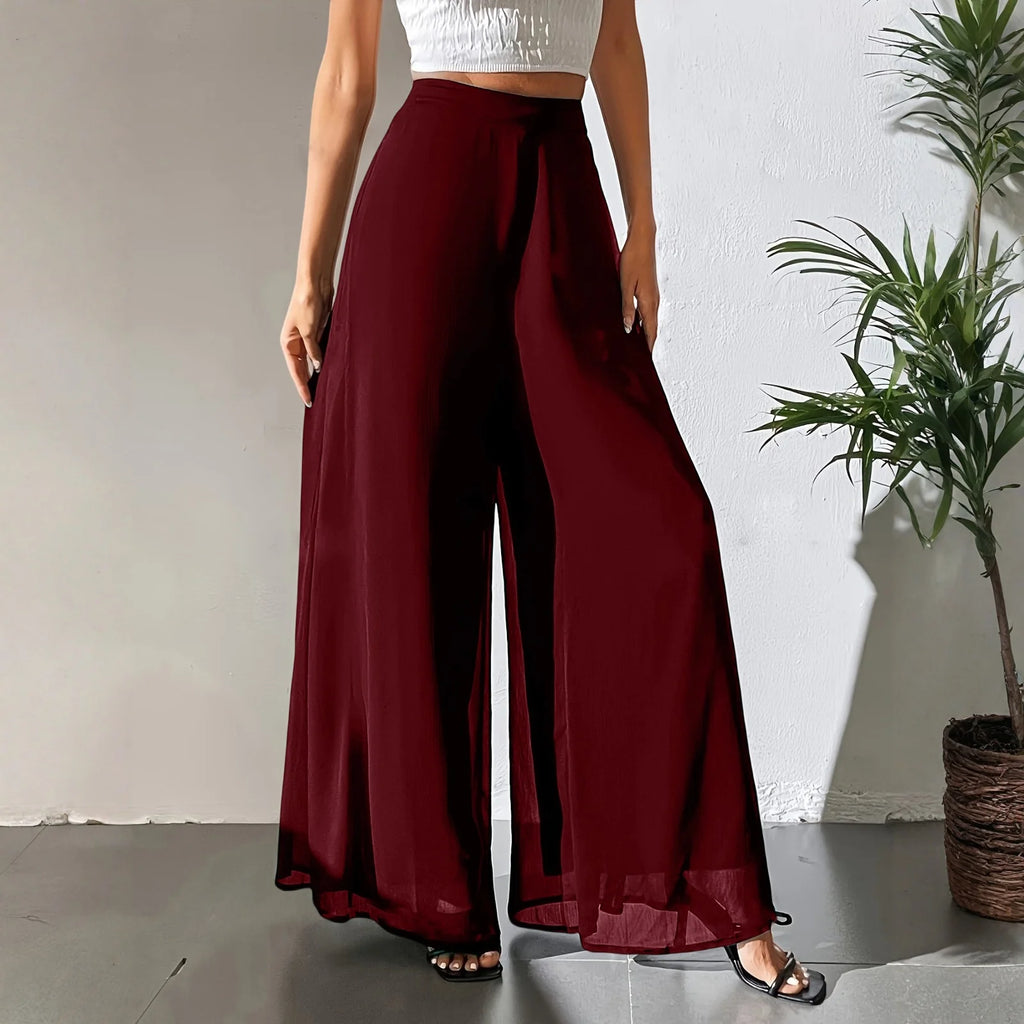 New Mom's Loose Pants Summer Fashion Versatile Ice Silk Chiffon Wide Legged Pants Women's Straight Casual 9-point Trousers