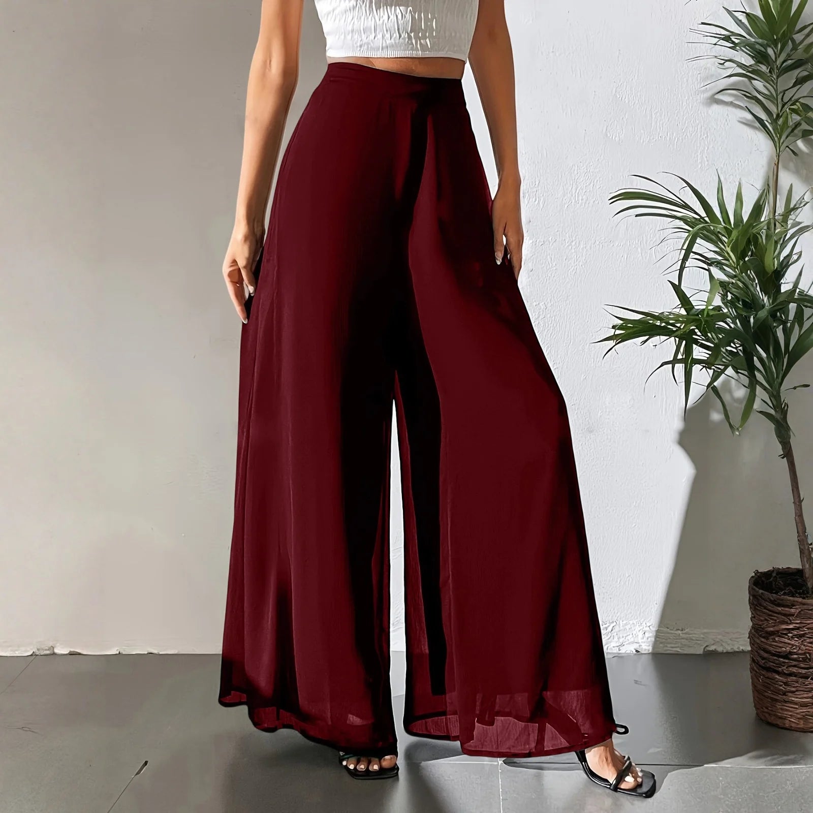 New Mom's Loose Pants Summer Fashion Versatile Ice Silk Chiffon Wide Legged Pants Women's Straight Casual 9-point Trousers