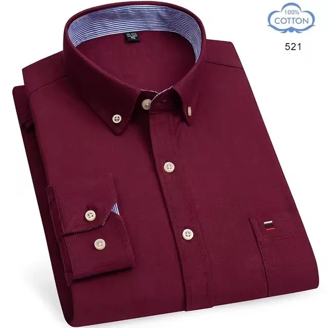 100% Pure Cotton Oxford Shirts for Men Long Sleeve Plaid Shirt Striped Male Business Checked Red Shirt Mans Designer Clothes 7XL