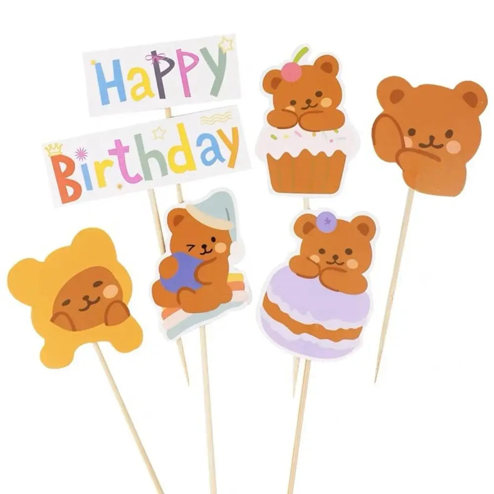 Happy Birthday Cake Decoration Cute Bear Candles Korean Flag Cake Decoration Dessert Table Cartoon Birthday Cake Plugin