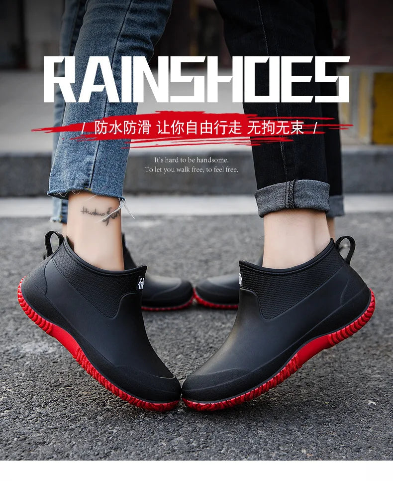 Men's Rain Boots Women's Ankle Water Shoes Non-slip Waterproof Safety Work Shoes Warm Cotton Platform outer wear Couple Lovers