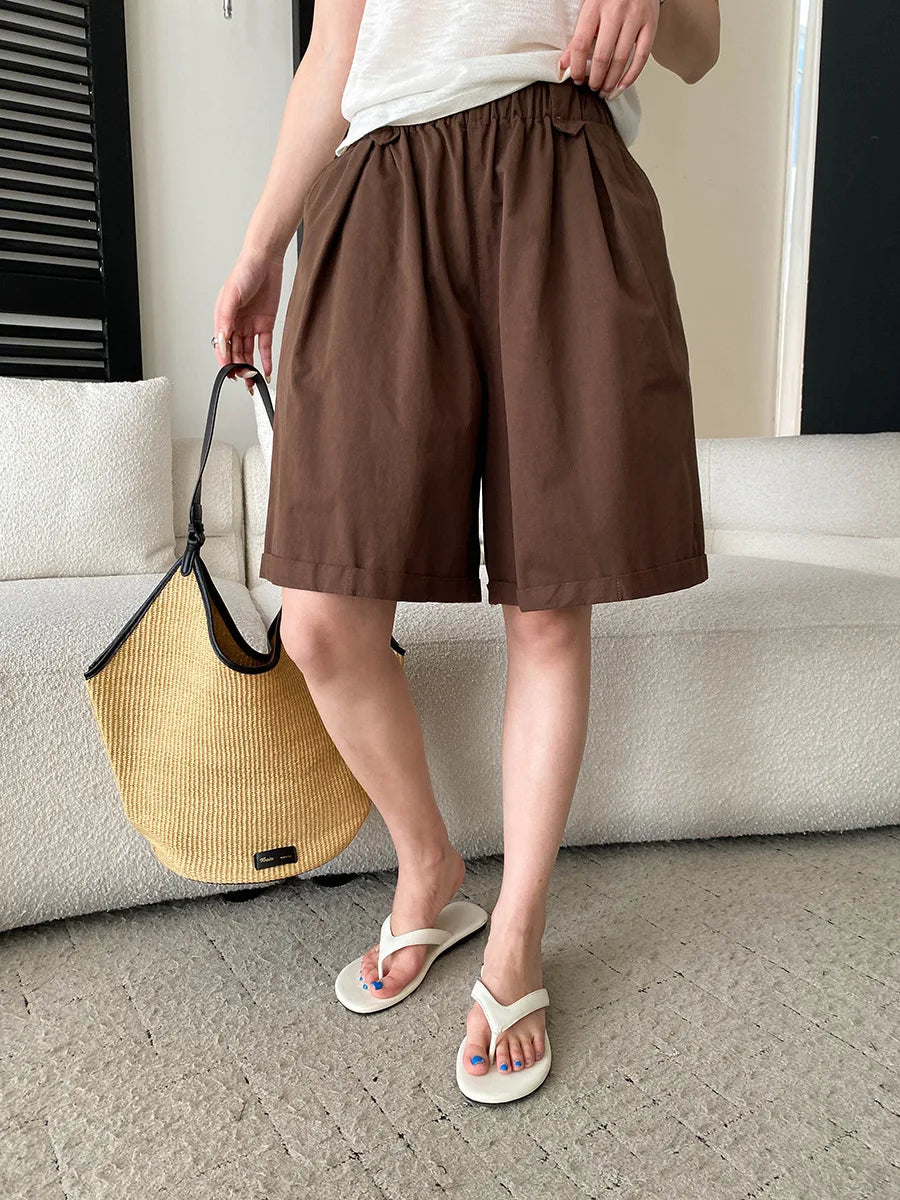 Summer women's relaxed loose wide leg A-line casual shorts versatile