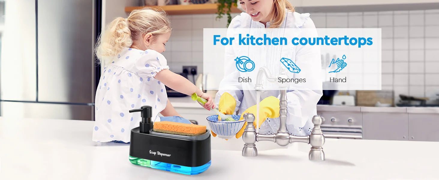 Kitchen Sink Organizer Set 3-in-1 Soap Dispenser with Dual Pump and Sponge Holder Space-Saving Cleaning Storage for Countertops