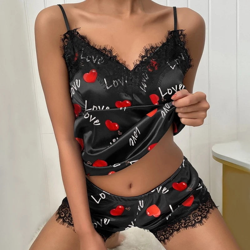 2026 New Sexy Lingerie Set for Women Camisole with Ruffle Hem 2 Piece Sleepwear Home Outfit
