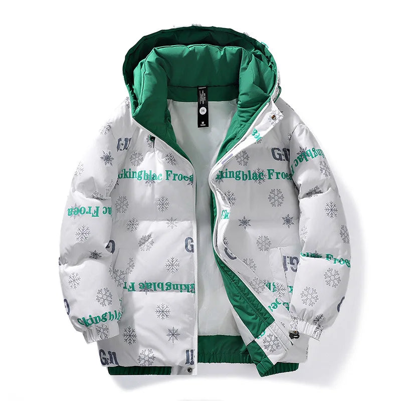 Mens Couple Fashion Cotton Padded Jacket Winter Thick Fleece Lined Hooded Coat Streetwear Parka Outerwear