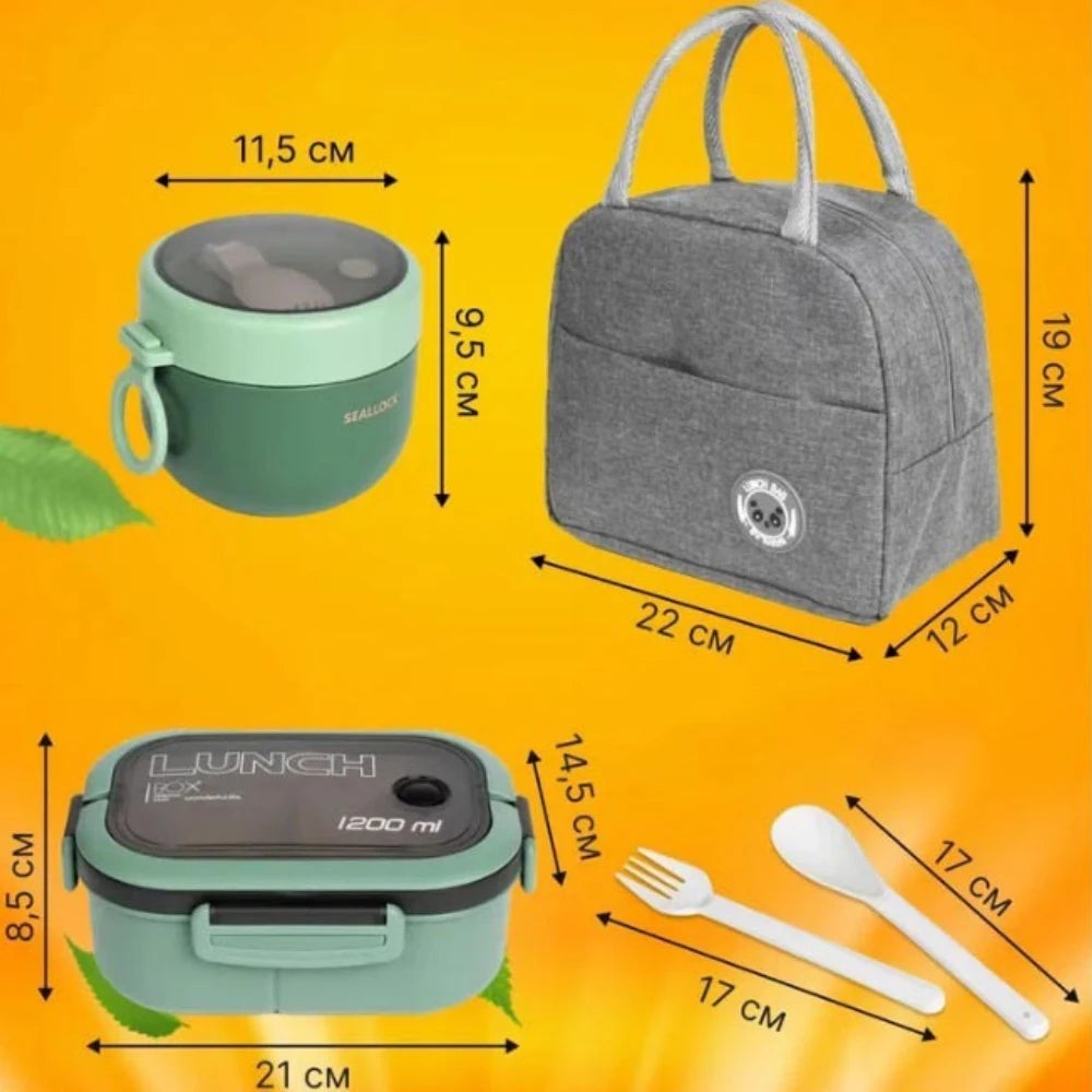 Portable Single Double-layer Lunch Box with Fork And Spoon - Compartment Fruit Food Container for Microwave And Picnic Freshness