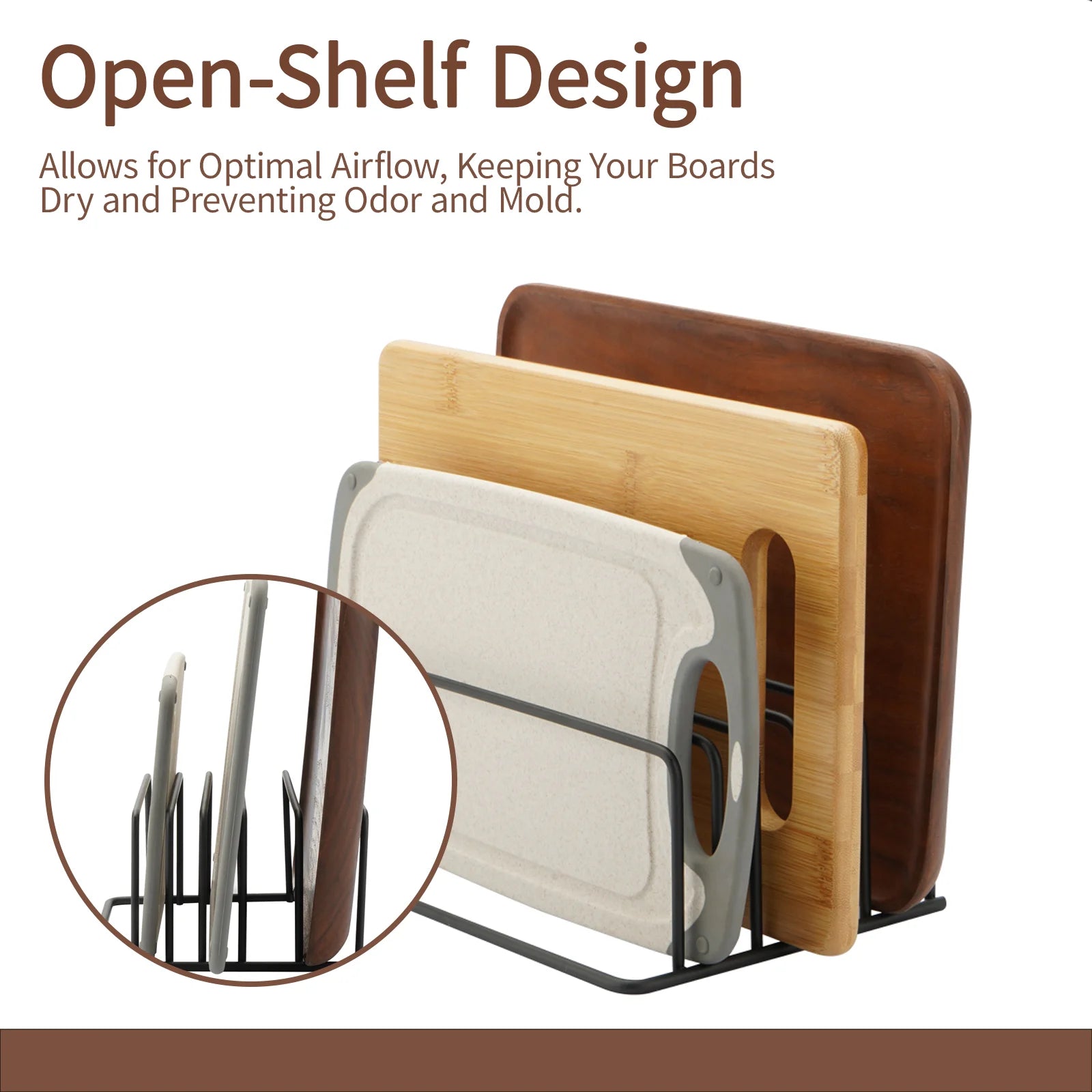 Kitchen Cutting Board Organizer Rack 5-Tier Metal Rack for Cutting Boards, Bakeware, Trays (1pc Black)