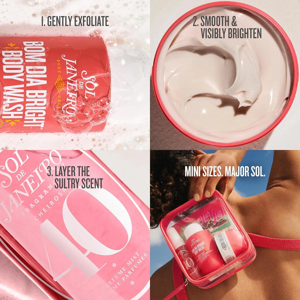 The four travel suits of Sol de Janeiro series fragrance (bath gel, body milk, perfume spray) are convenient to carry, charming fragrance, lasting fragrance, and the first choice for fragrance lovers