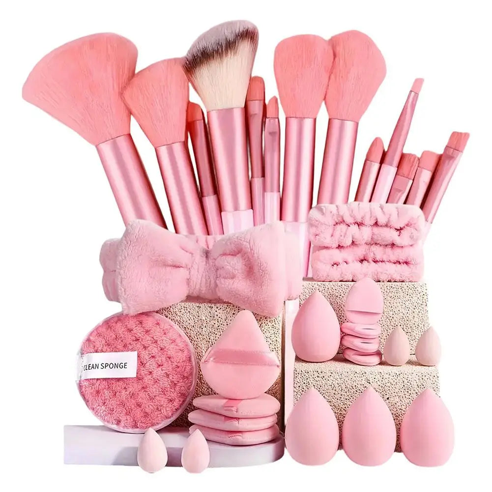 33Pcs Makeup Brushes Set Professional Soft Foundation Contour Blending Brushes with Spa Headband Wristband Makeup Tool for Women