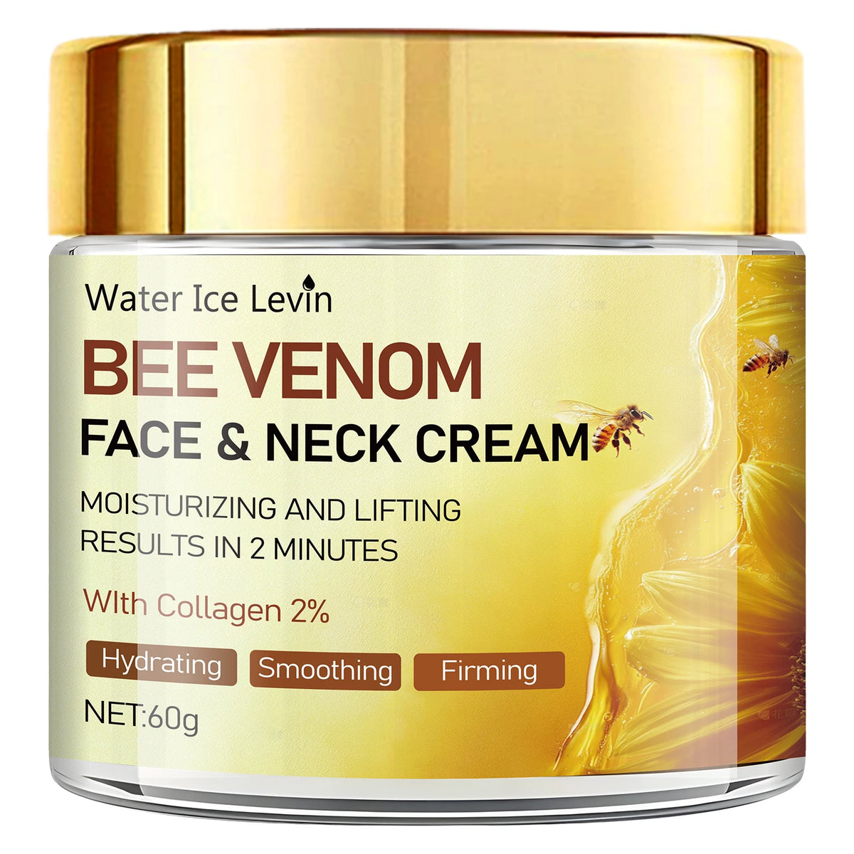 Water Ice Levin Bee Venom Face Neck Cream. 2 Minute Lift, 2% Collagen. Hydrates, Smooths, Firms, Glows. 60g.