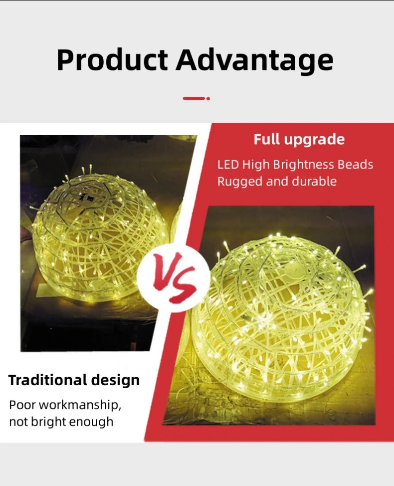 Christmas Festoon Rattan Ball LED Light Ramadan Outdoor Hanging Lamp Fairy String Light for Holiday Wedding Party Decoration
