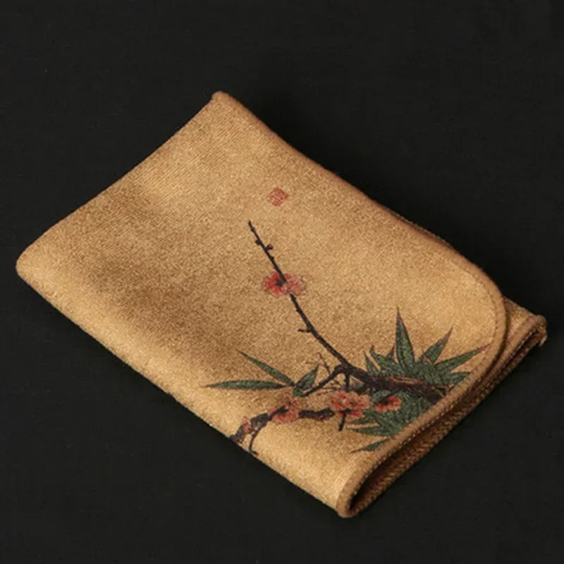 Zen Tea Towel Set: Hand-Painted Thick Linen Cotton Absorbent Cloth for Teapot, Table & Instrument Care (Erhu, Violin, Guzheng)