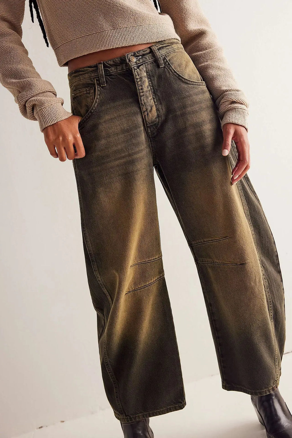 Cotton Denim Long Jeans for Women Trousers Casual High Waisted Jeans Cropped Pants Spring Summer Boho Beach Ladies Baggy Jeans