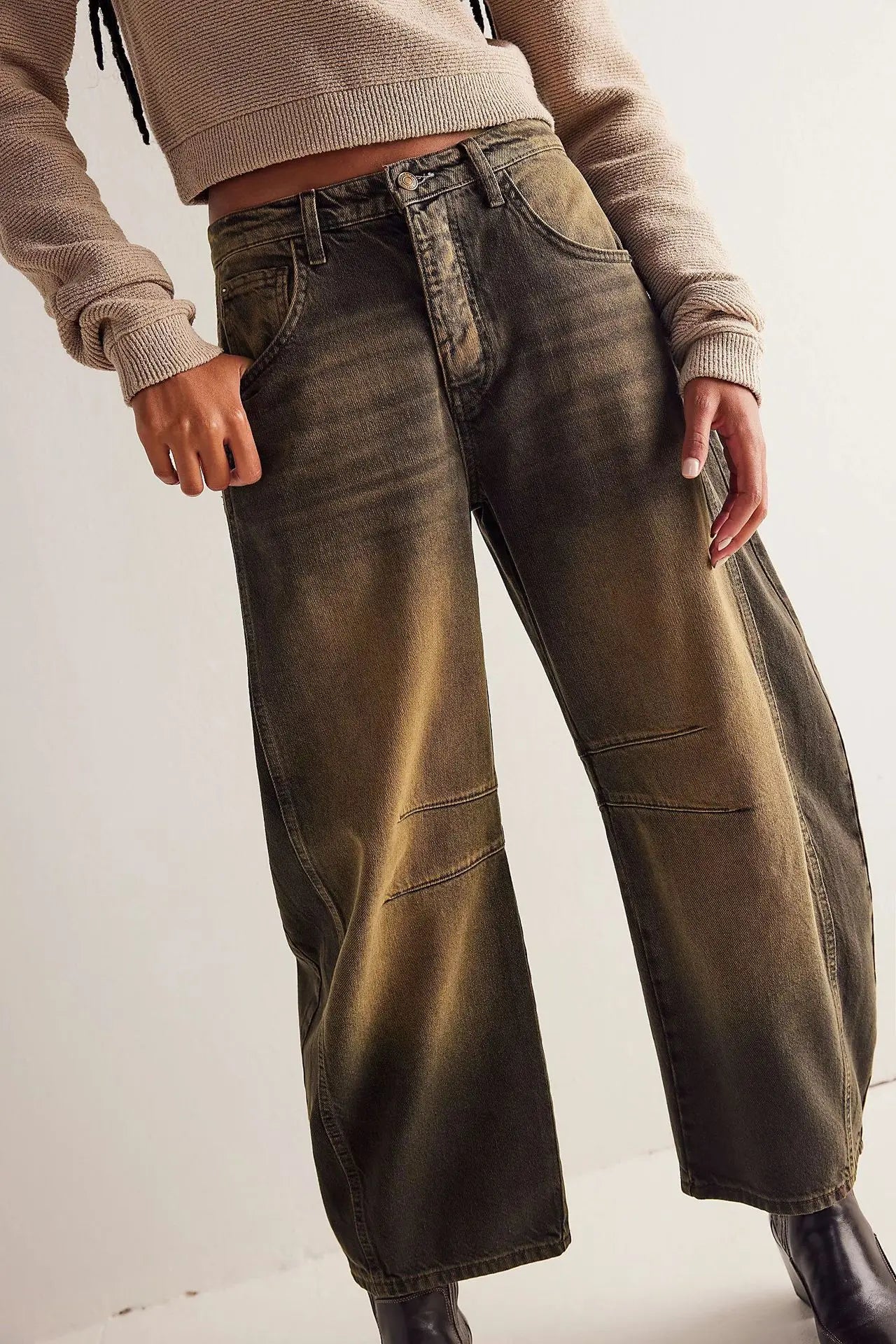 Cotton Denim Long Jeans for Women Trousers Casual High Waisted Jeans Cropped Pants Spring Summer Boho Beach Ladies Baggy Jeans