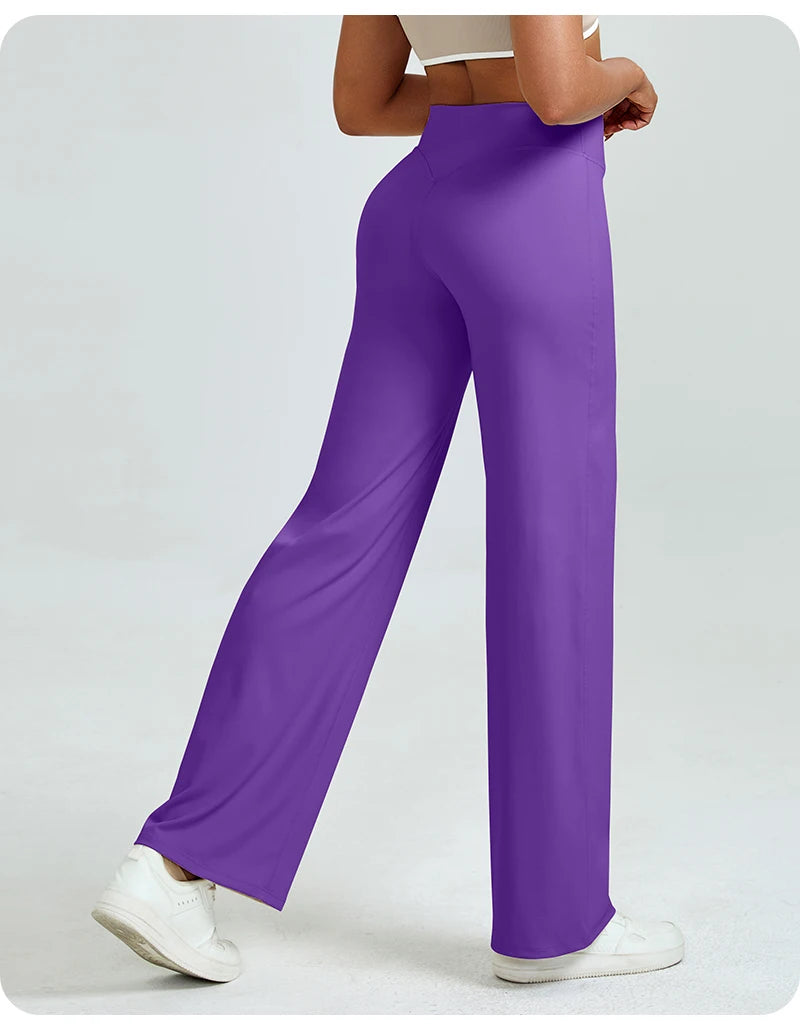 High Waisted Straight Leg Yoga Pants for Women, Naked Feeling Butt Lifting Loose Fit Workout Trousers, Slimming Gym Pants