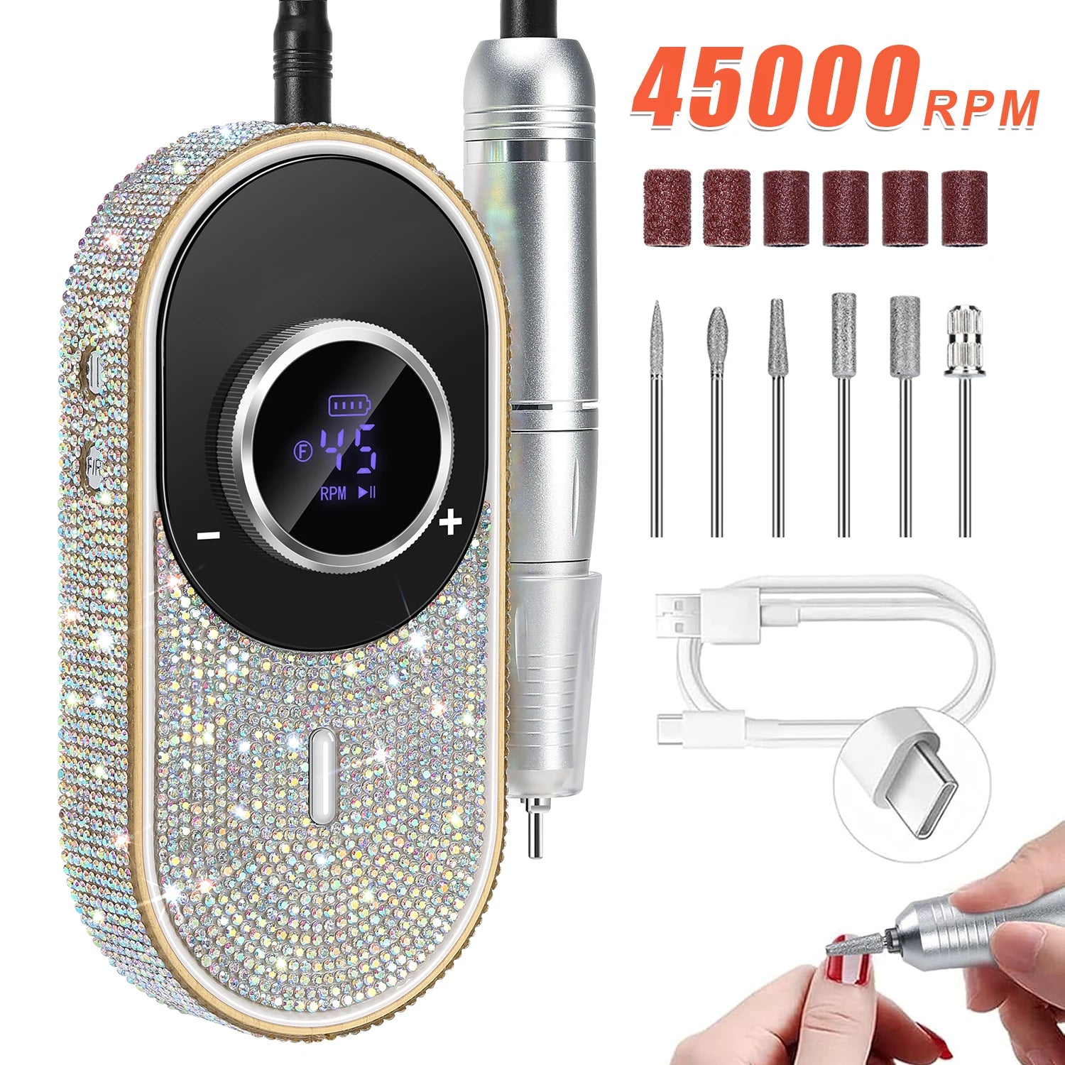 Electric Nail Drill File Professional 45000 RPM Rechargeable Nail Drill Machine Kit With Low Noise Nails Drill For Nail Art Tool
