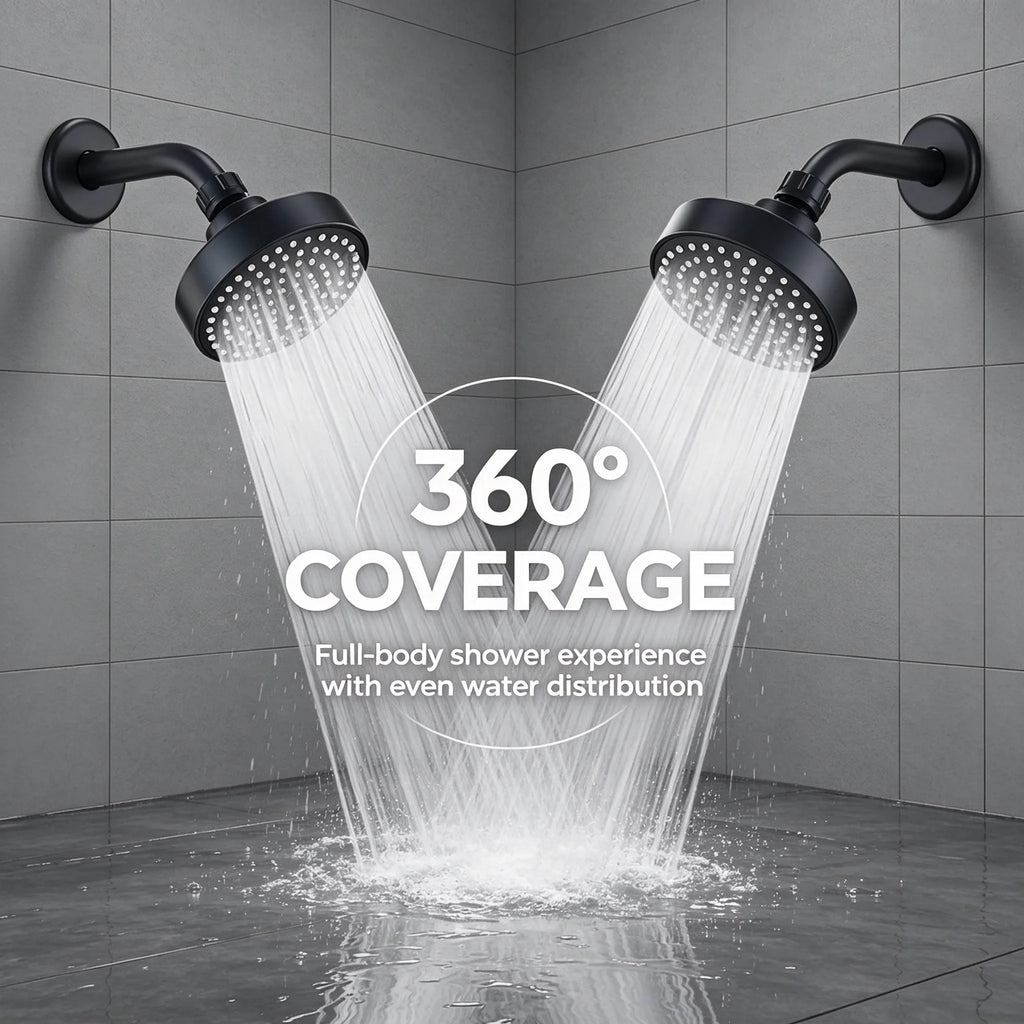 Modern Matte Black High Pressure Rainfall Shower Head with Wall Arm Large Round Fixed Overhead Spray Soft Silicone Jets