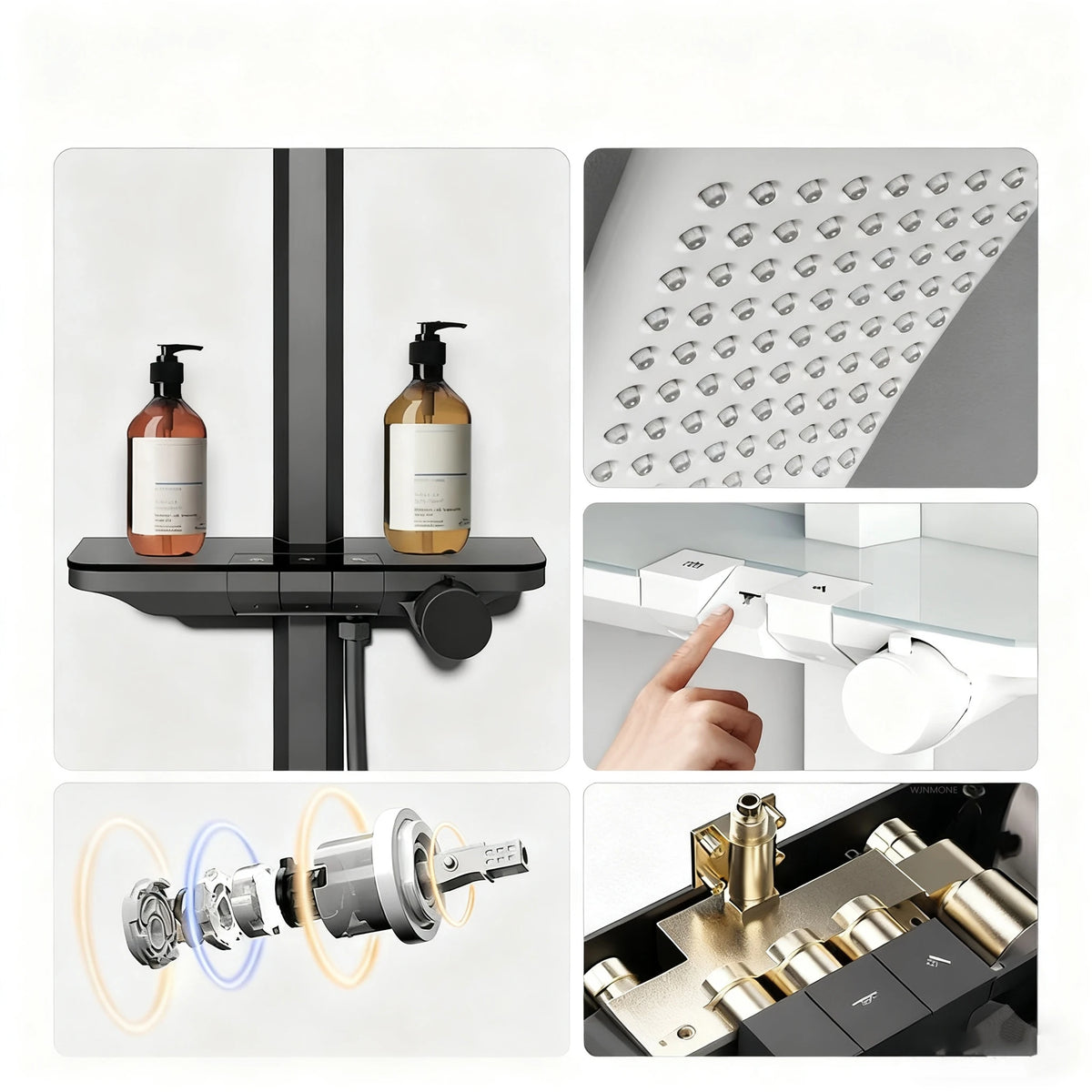 Modern Luxury Wall Mounted Showers Panel Shower Set with Shelves Smart Thermostatic Valve Shower System Set for Hotel Bathroom