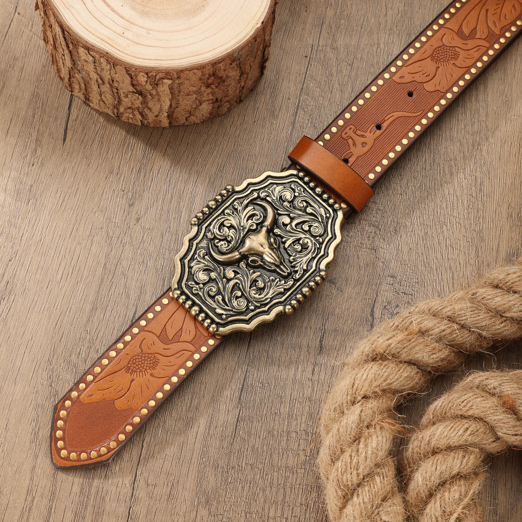 A Western-style Denim Belt in Retro Style - Made of PU Material - Suitable for Both Men and Women - Pairs Well with Jeans