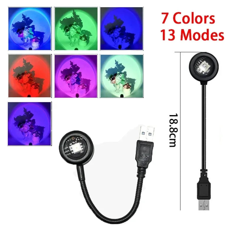 USB Sunset Lamp LED Rainbow Neon Night Light Projector Photography Wall Atmosphere Lighting for Bedroom Home Room Decor Gift